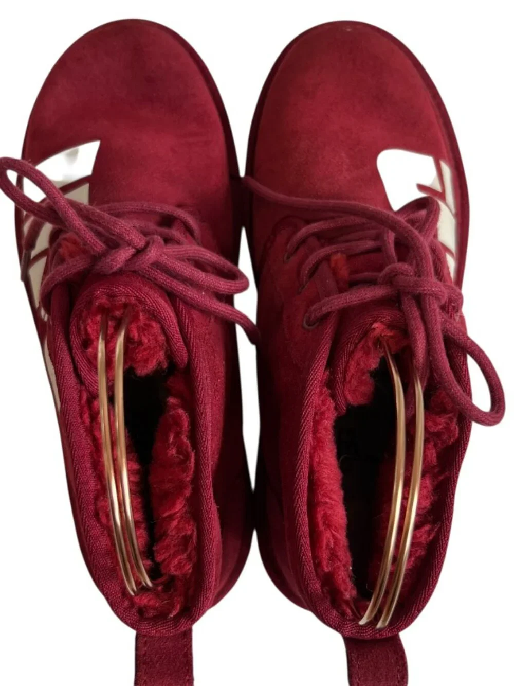 UGG boots Neumel Chopd size 9 Rich Red suede white logo lace up ankle booties